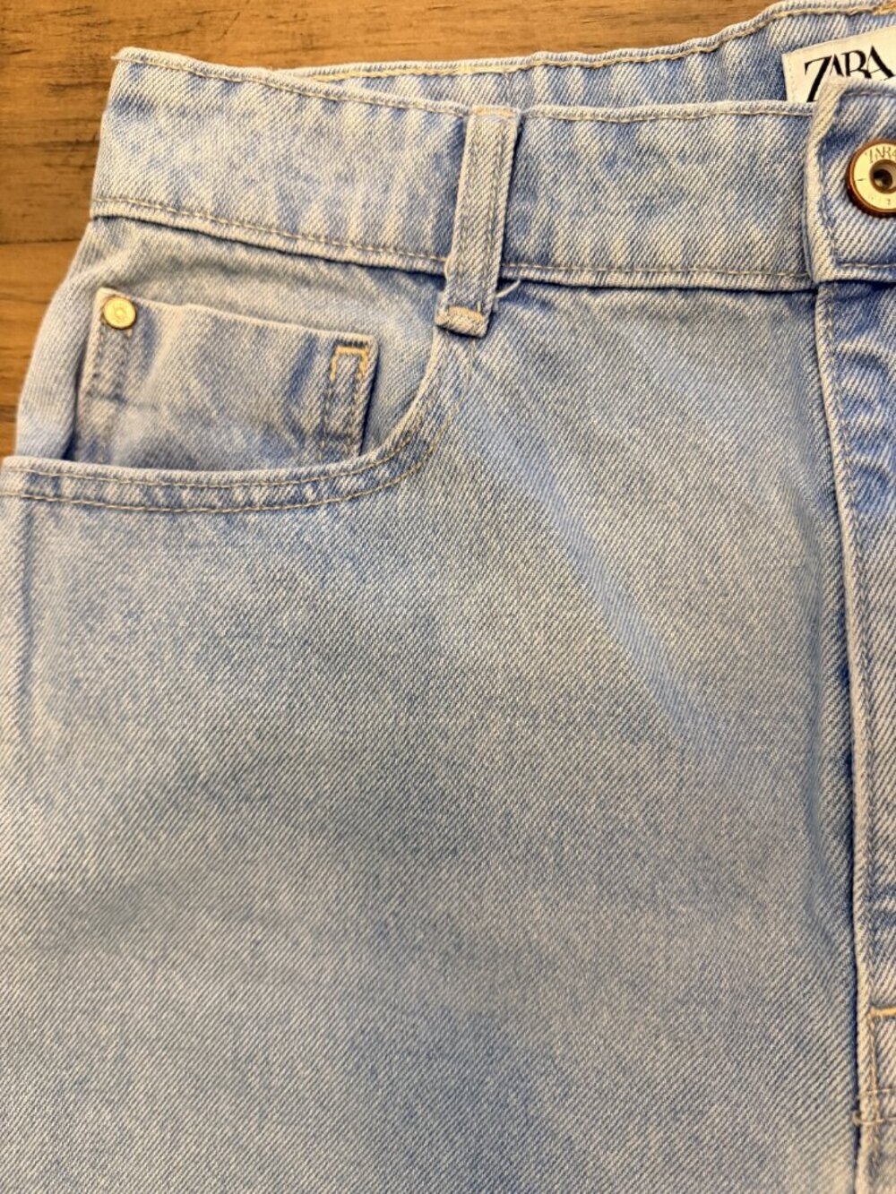 Zara Light Wash Distressed Jorts Denim Shorts High Rise Mom Fit | Size 8 - Picture 3 of 12